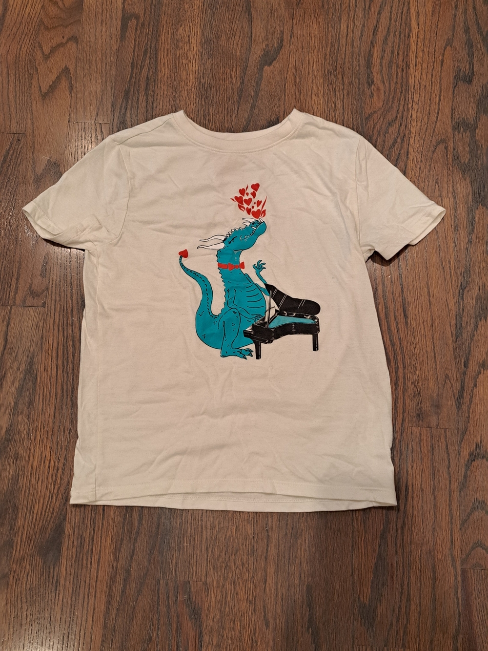 Cat & Jack Cream Tee with Teal Dragon Playing Piano